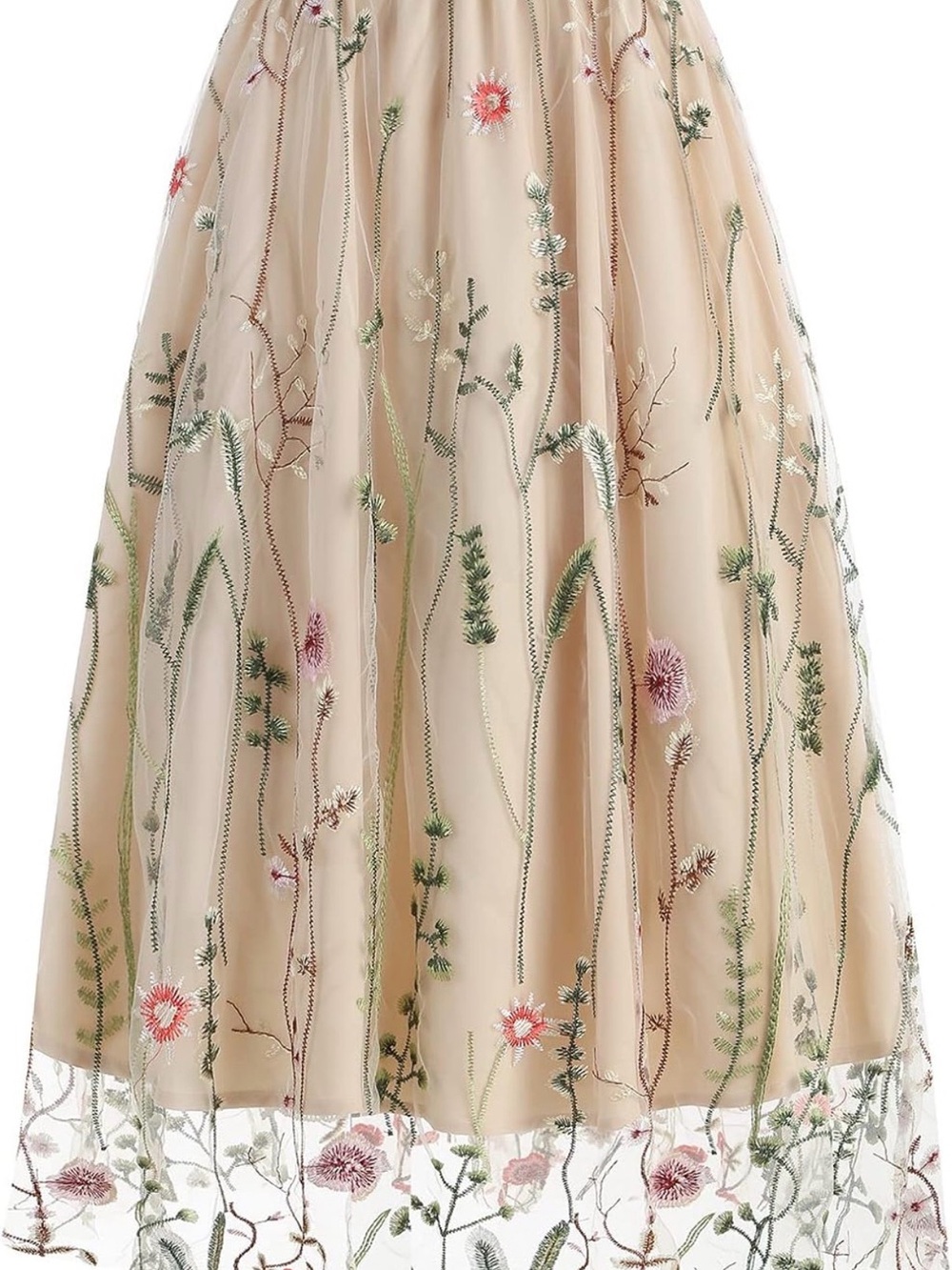 Women’s Beige Floral Embroidered Tulle skirt